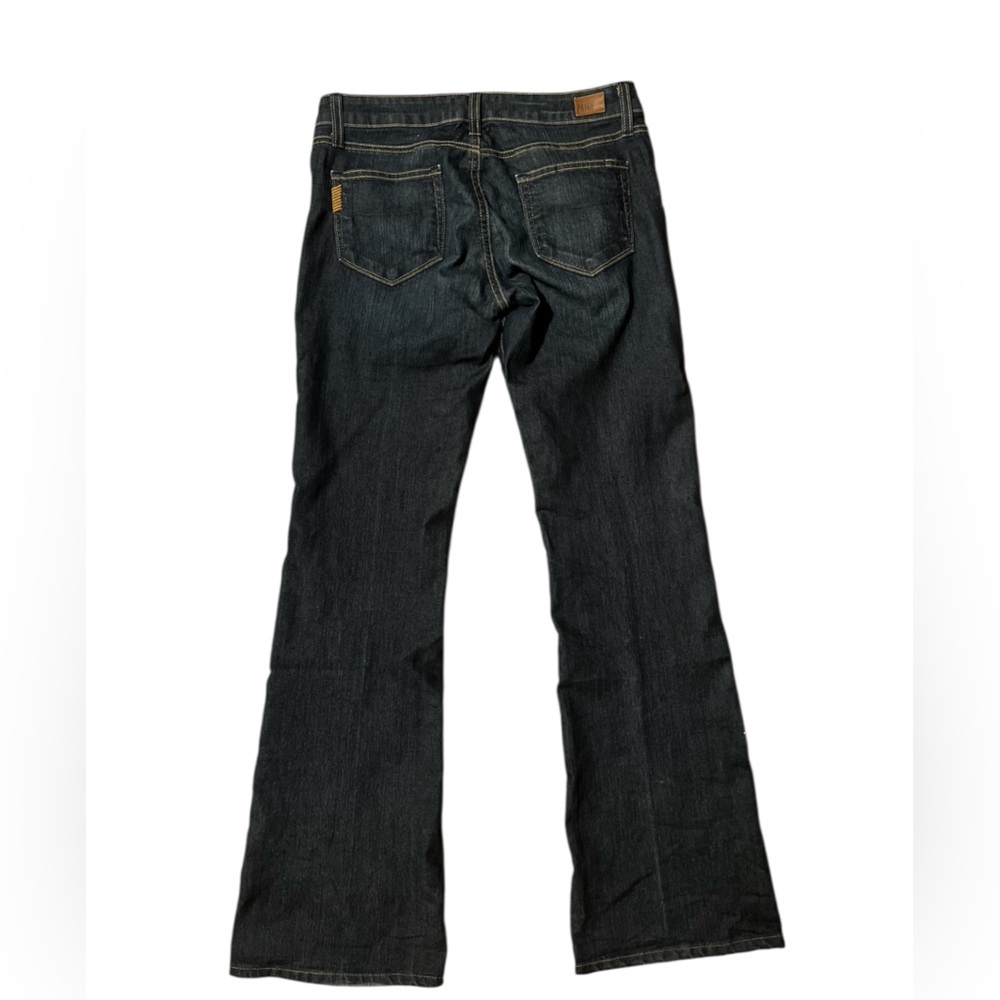 PAIGE Anthropologie Deep Dark Indigo Skyline Low Rise Bootcut Western Wide Jeans - Picture 9 of 15